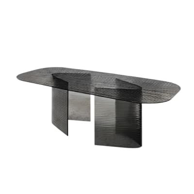 Table rectangulaire fixe en verre gris, 240 x 120 cm, 77 cm de hauteur