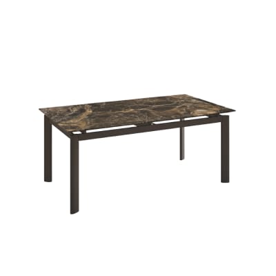 Table extensible en grès brun effet marbre, 140 x 90 cm, hauteur 76 cm