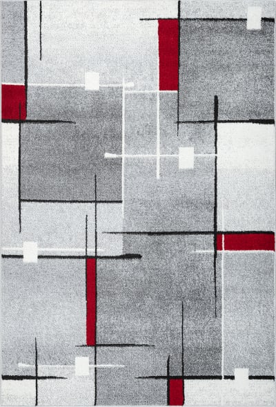 Tapis moderne salon découpe contour, gris rouge, 80 x 140 cm
