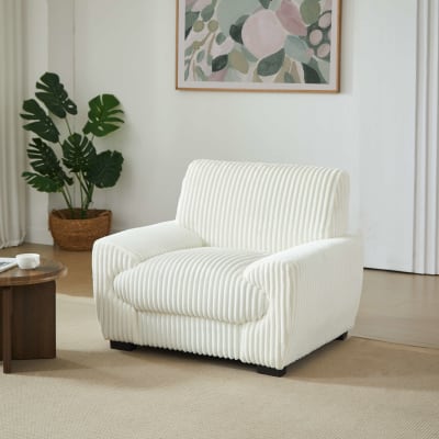 Fauteuil fixe 1 place velours côtelé beige