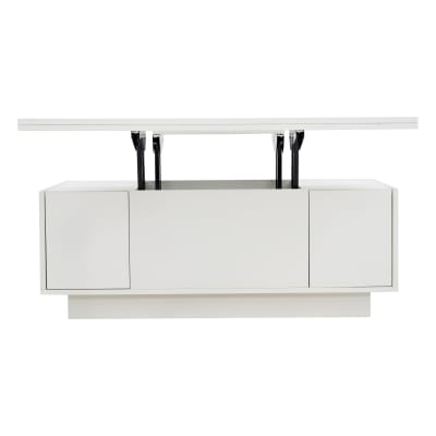 Table basse blanche avec double plateau relevable 100 x 50 x 55,5 cm