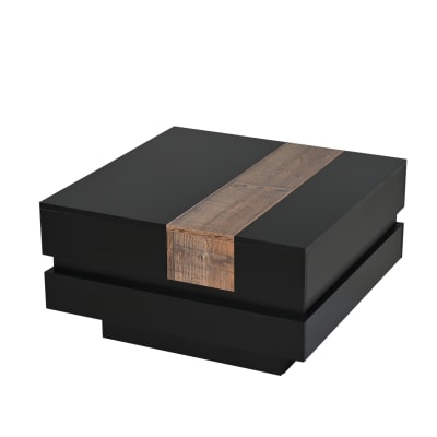 Table basse noire avec plateau coulissant 70 x 70 x 39 cm