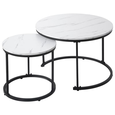 Set de tables basses gigognes rondes à effet marbre, 71 x 71 x 50 cm