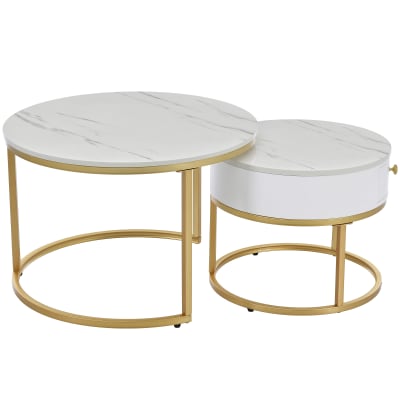 Set de 2 tables basses gigognes blanches 70 x 70 x 48 cm