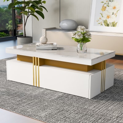 Table basse blanche avec 2 tiroirs 100 x 50 x 40 cm