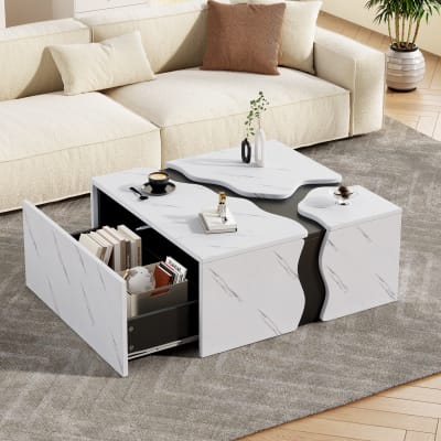 Table basse blanche avec tiroir 70 x 70 x 31 cm