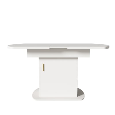 Table ovale extensible rangement 110/130x70 blanc+or