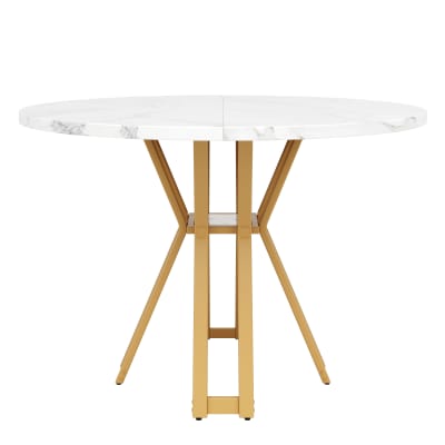 Table ronde à manger ronde blanc et or,  4/6 personnes, d100 cm