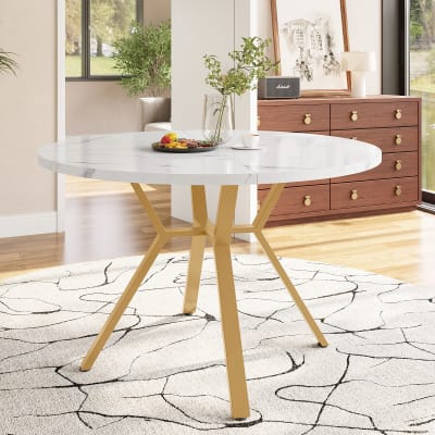 Table ronde marbre 100 cm, basexmétal, doré/blanc