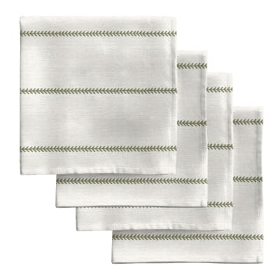 Serviettes de table 100% coton (x4) vert et beige 43x43 cm