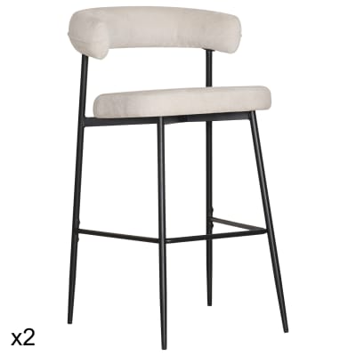 Lot de 2 tabourets de bar en tissu beige et acier noir