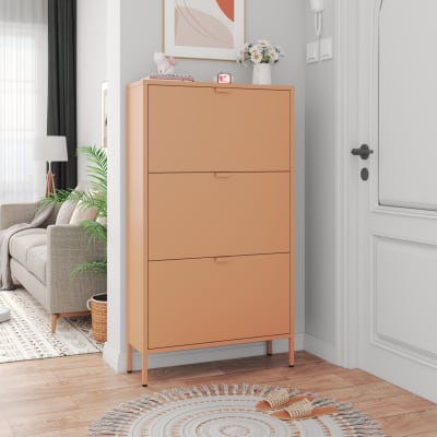 Meuble à chaussures 3 portes en métal vieux rose