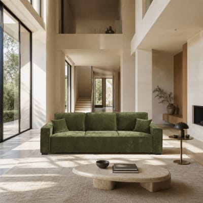 Canapé droit convertible tissu 3 places vert