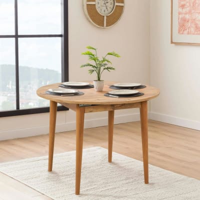 Table ronde extensible décor pin 4/6 personnes