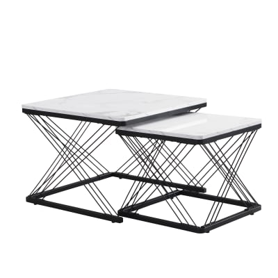 Set de 2 tables basses gigognes carrées noires 60 x 60 x 45 cm