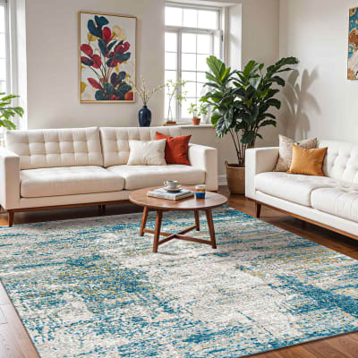 Tapis abstrait moderne bleu canard 200x275