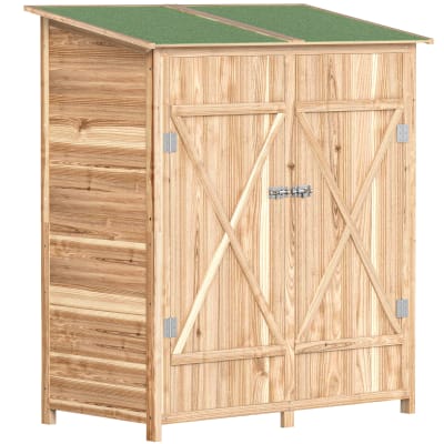 Abri de jardin en bois table toit bitumé bois sapin effet bois naturel