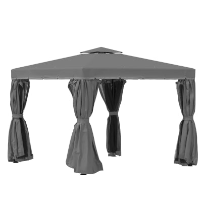 Tonnelle de jardin 3 x 3 m avec toit double cadre en aluminium gris