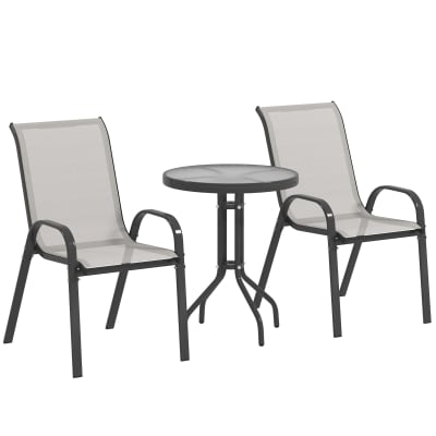 Salon de jardin extérieur 2 fauteuils empilables textilène gris clair