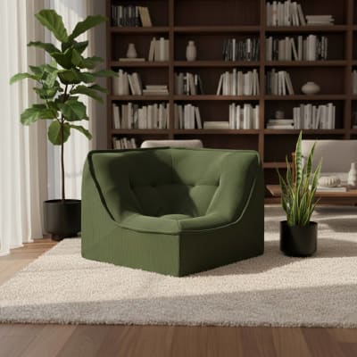 Fauteuil d'angle compressé velours côtelé type chauffeuse 90 cm vert