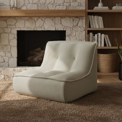 Fauteuil compressé en velours côtelé type chauffeuse écru
