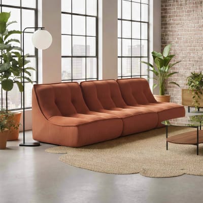 Lot 3 fauteuils modulables compressés velours côtelé 240 cm terracotta
