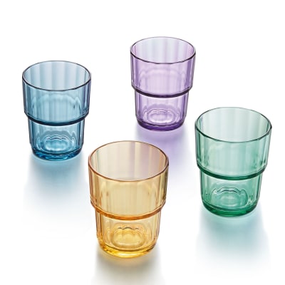12 verres à eau 25 cl en verre teinté (bleu, violet, vert et jaune)