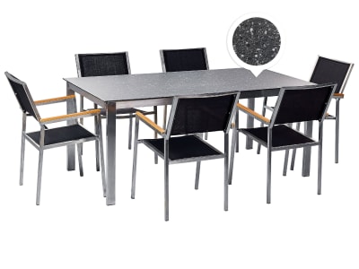 Set de salle à manger 6 personnes en verre de sécurité noir
