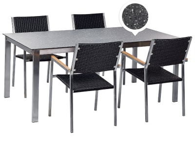 Set de salle à manger 4 personnes en verre de sécurité noir