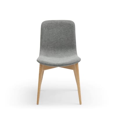 Chaise de table tissu gris clair pied frêne naturel