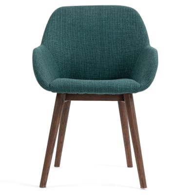 Chaise de table avec accoudoirs tissu vert emeraude pied chêne foncé