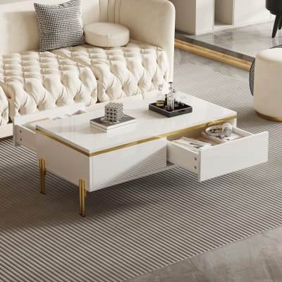 Table basse blanche avec tiroirs 100 x 50 x 36 cm