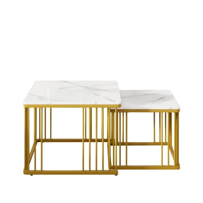 Set de 2 tables basses gigognes carrées blanches 60 x 60 x 45 cm