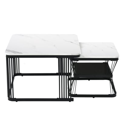 Set de 2 tables d'appoint blanches à effet marbre 65 x 65 x 45 cm
