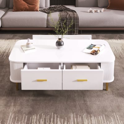 Table basse blanche avec 4 tiroirs 105 x 51 x 38 cm
