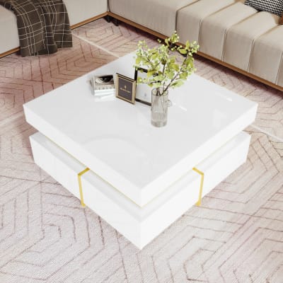 Table basse blanche avec 2 tiroirs 70 x 70 x 35,5 cm