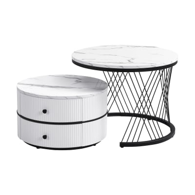 Set de 2 tables basses blanches avec 2 tiroirs 60x60x46 cm