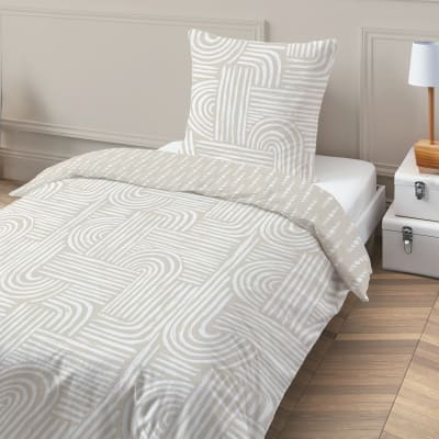 Parure de lit 1 personne coton imprimé beige 140x200cm