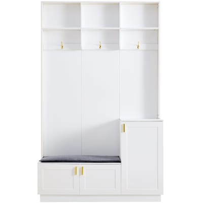 Vestiaire d’entrée moderne avec banc et rangements – Blanc
