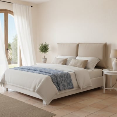Tête de lit rembourrée double corps beige, lit 160 cm, 170x125 cm