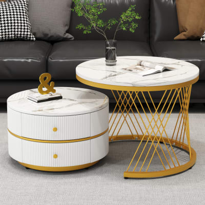 Set de 2 tables basses blanches avec 2 tiroirs 60 x 60 x 46 cm