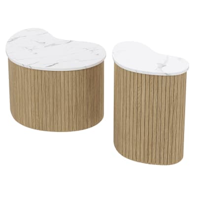 Set de 2 tables basses blanches et bois 60 x 37 x 38 cm