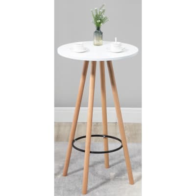 Table haute avec plateau et pieds en holz nature / blanc