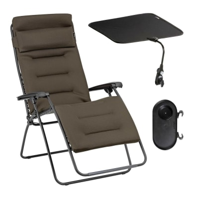 Ensemble fauteuil relax matelassé xl avec accessoires en acier marron