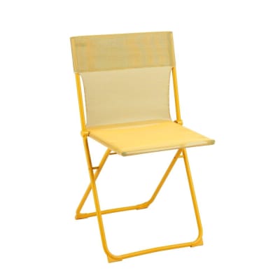 Chaise pliante ultra-compacte en acier jaune l44xl48xh83