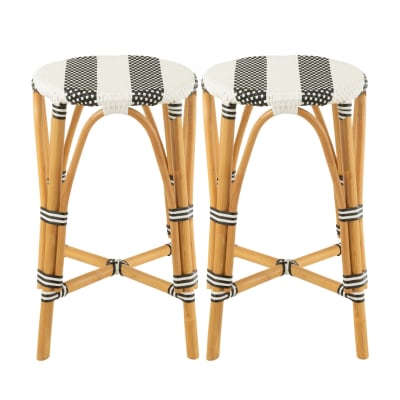 Lot de 2 tabourets de bar parisiens assise tressée rayures noir