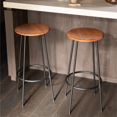 Lot de 2 tabourets de bar en bois et métal style industriel
