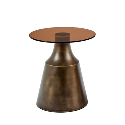 Bout de canapé rond en métal et verre fumé d45