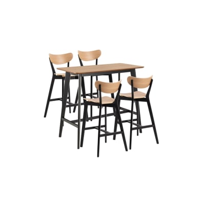 Table de bar et 4 tabourets de bar scandinaves en bois chêne