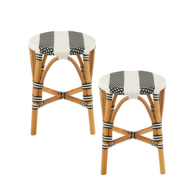 Lot de 2 tabourets parisiens assise tressée rayures noir